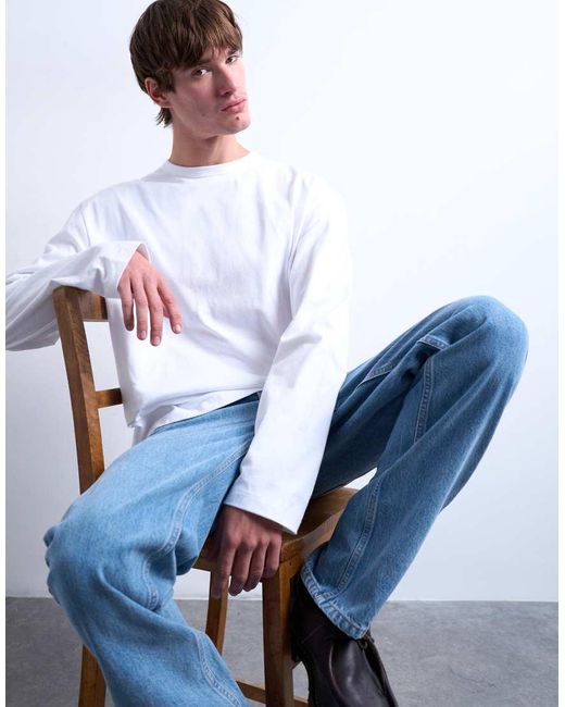 Topman White Cropped Fit Long Sleeve T-shirt for men