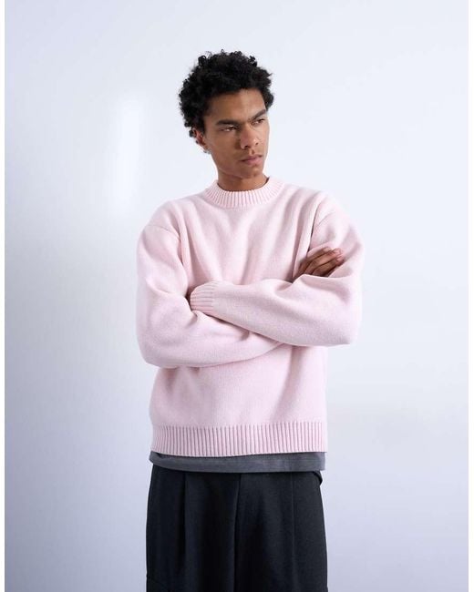 Topman Pink Relaxed Fit Knit Crew Neck Sweater for men