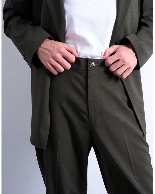 Topman Green Straight Leg Wool Look Pants for men