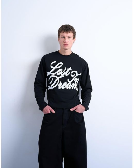 Topman Blue Oversized Fit Long Sleeve T-Shirt With Lost for men