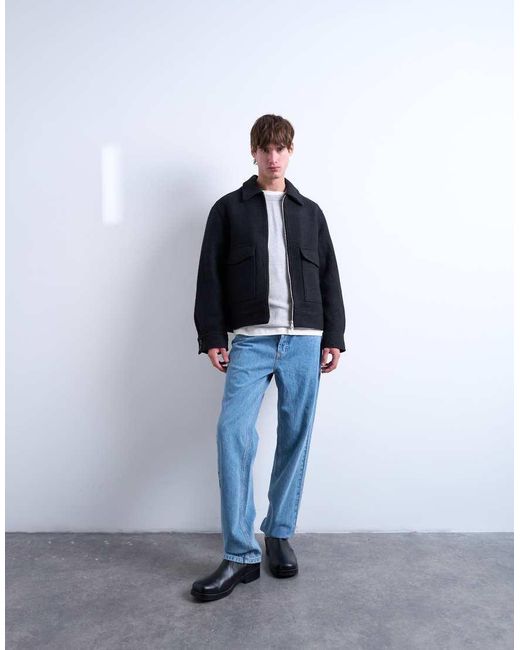 Topman Blue Wool Blend Zip Through Shacket for men