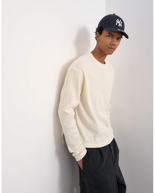Topman Natural Cropped Fit Long Sleeve Heavyweight Waffle T-Shirt for men