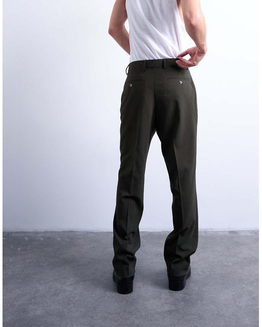Topman Green Straight Leg Wool Look Pants for men