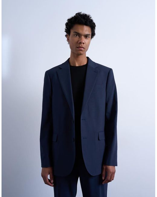 Topman Blue Relaxed Wool Touch Suit Jacket for men