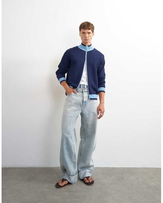 Topman Blue Rigid baggy Fit Jeans With Turn-up Hem for men