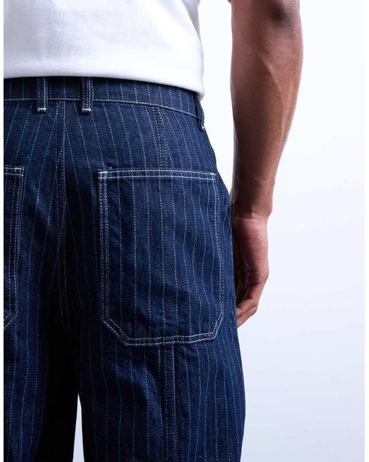 Topman Blue Wide Leg Jean With Seam for men