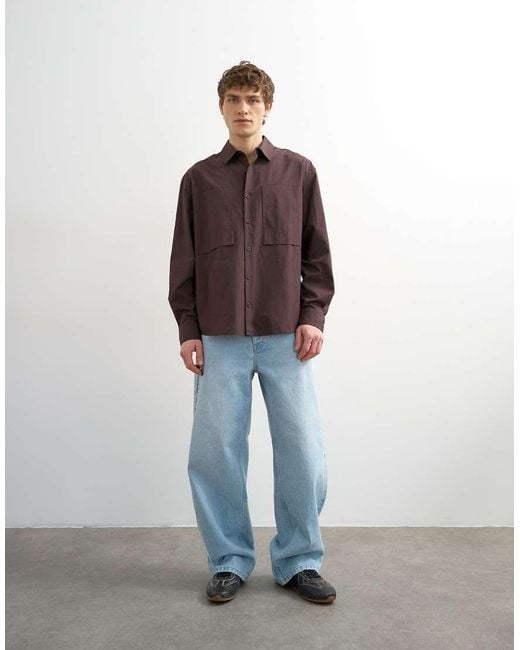 Topman Brown Relaxed Fit Poplin Shirt for men