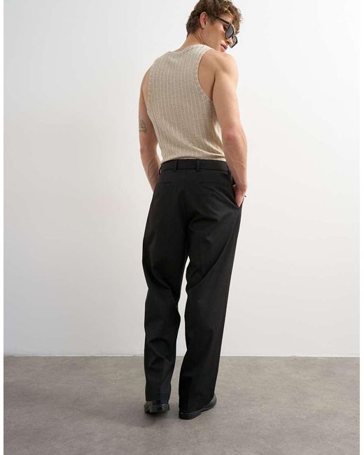 Topman Black Wide Leg Belted Twill Trouser for men
