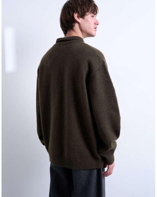 Topman Brown Oversized Fit Button Through Cardigan for men