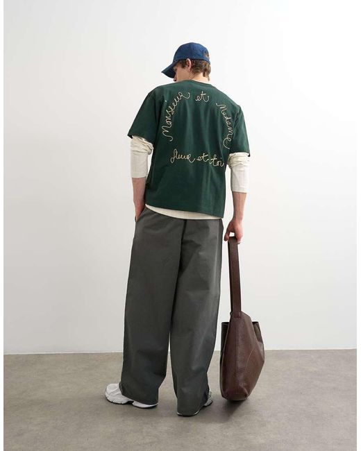 Topman Green Relaxed Fit T-shirt With Monsieur Front And Back Embroidery for men