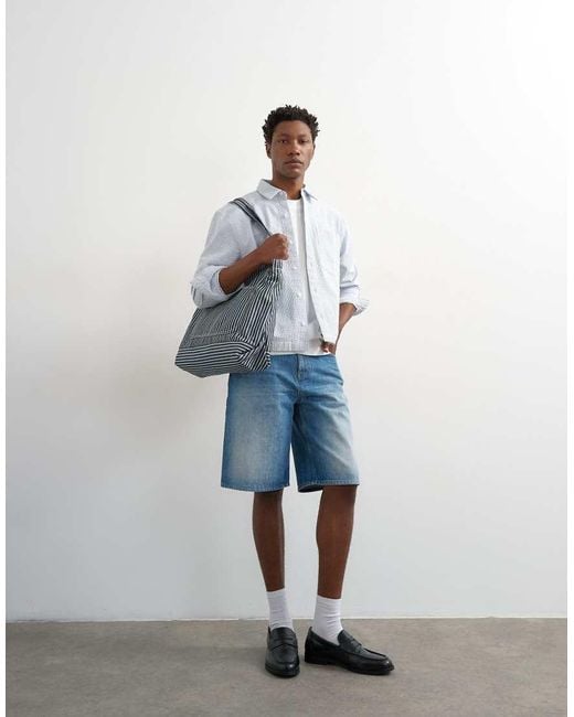 Topman White Relaxed Fit Crop Seersucker Shirt for men