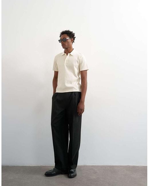 Topman White Cropped Fit Ribbed Polo Shirt for men