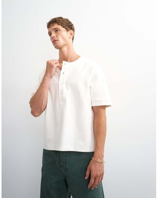 Topman White Relaxed Fit Jersey Twill Baseball Henley Shirt for men