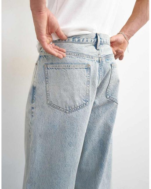 Topman Blue Rigid baggy Fit Jeans With Turn-up Hem for men