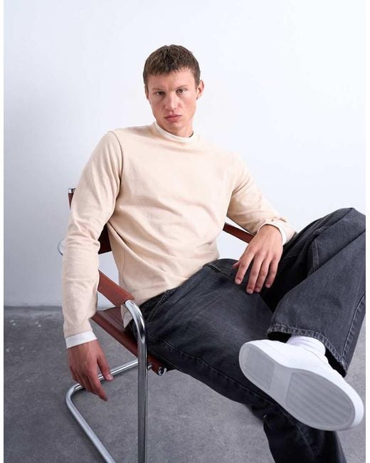 Topman Natural Long Sleeve Doubled Layered Tee for men