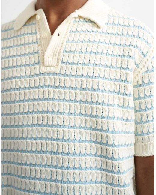 Topman White Regular Fit Machine Crochet Polo for men