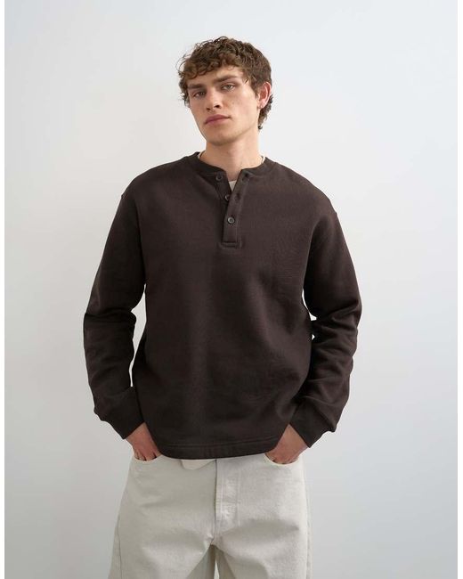 Topman Black Relaxed Fit Henley Sweatshirt for men