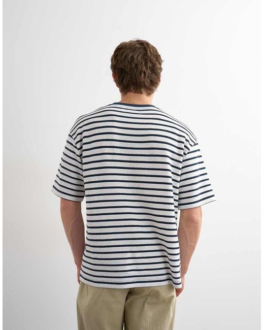 Topman Blue Relaxed Fit Textured T-shirt With Breton Stripe for men