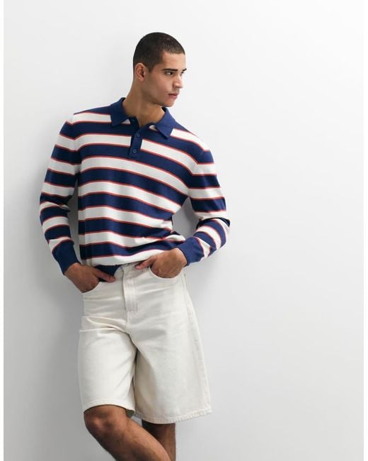 Topman Natural Regular Fit Striped Knitted Polo for men