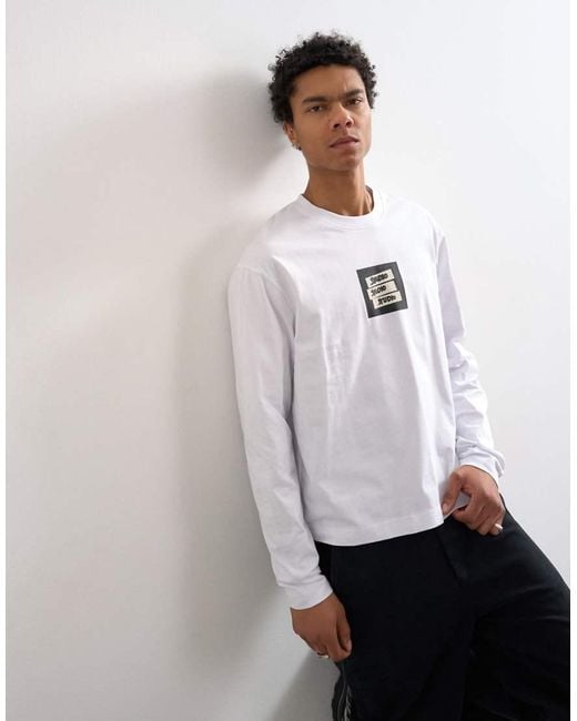 Topman White Relaxed Fit Long Sleeve T-Shirt With Studio Print for men