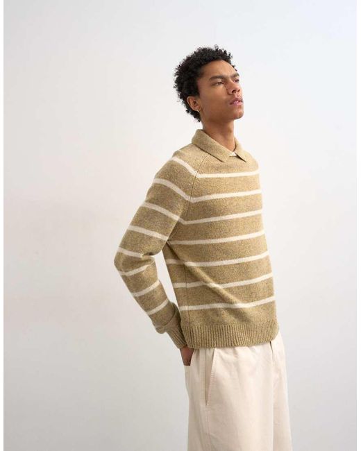 Topman Natural Regular Fit Knitted Crewneck Polo With Stripe Marl for men