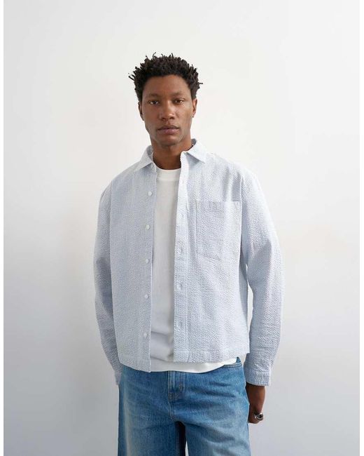 Topman White Relaxed Fit Crop Seersucker Shirt for men