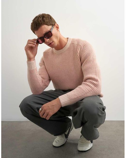 Topman Pink Classic Fit Plaited Fisherman Knit Jumper for men