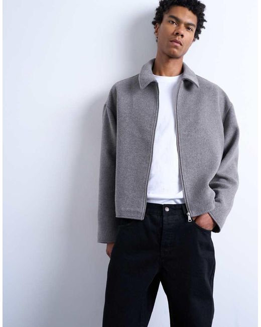 Topman Gray Wool Blend Jacket for men
