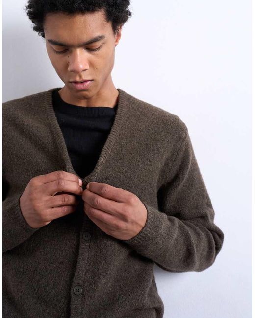 Topman Brown Regular Fit Knitted Cardigan for men
