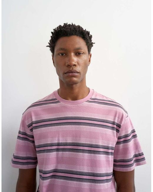 Topman Red Relaxed Fit Striped T-shirt for men