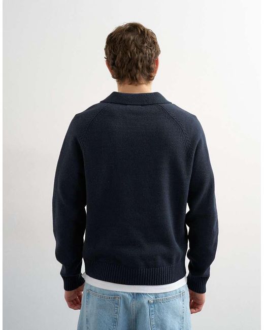 Topman Blue Classic Fit Knitted Rugby Polo With Applique Text for men
