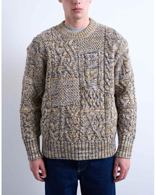 Topman Blue Regular Fit Cable Knitted Jumper for men