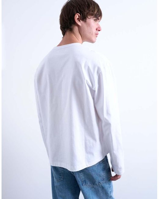 Topman White Cropped Fit Long Sleeve T-shirt for men