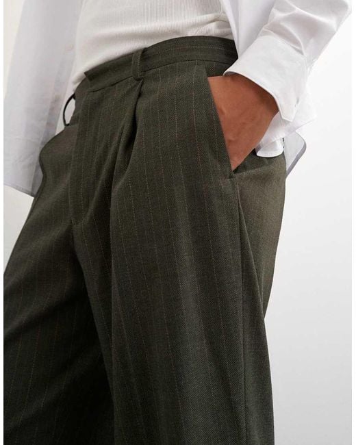 Topman White Wide Leg Pinstripe Trousers for men