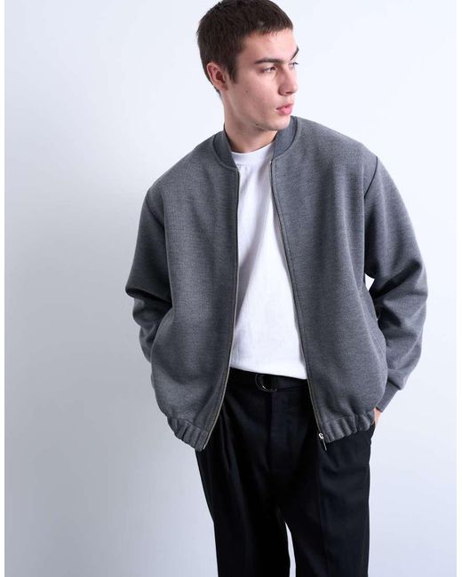 Topman Gray Smart Knitted Bomber Jacket for men