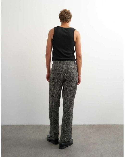 Topman Gray Wide Leg Textured Herringbone Trouser for men