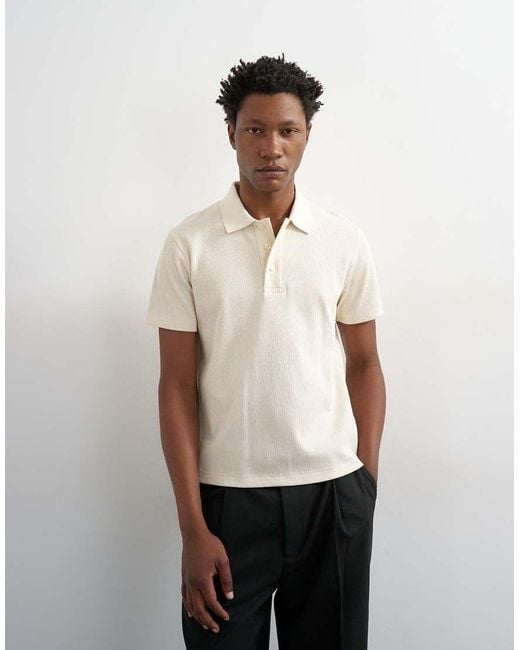 Topman White Cropped Fit Ribbed Polo Shirt for men