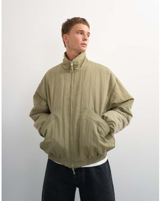 Topman Green Oversized Fit Twill Nylon Funnel Neck Bomber Jacket for men