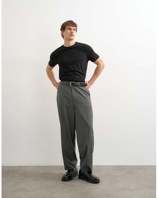 Topman White Relaxed Fit Pinstripe Trouser for men