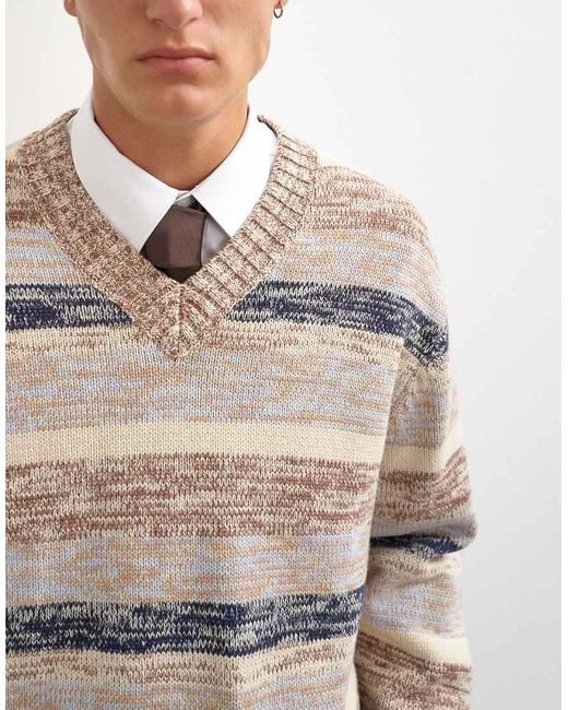 Topman Blue Relaxed Fit Crop V Neck Jumper With Twist for men