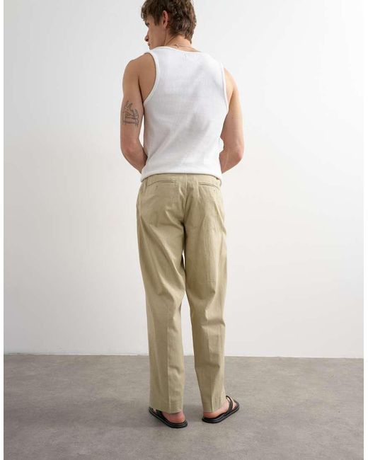 Topman Natural Wide Leg Linen Rich Trouser for men