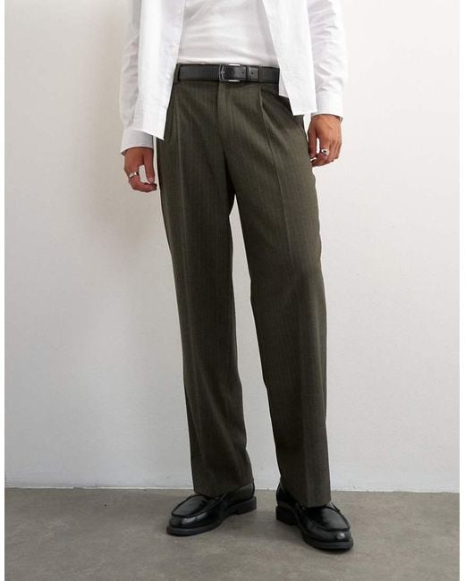 Topman White Wide Leg Pinstripe Trousers for men