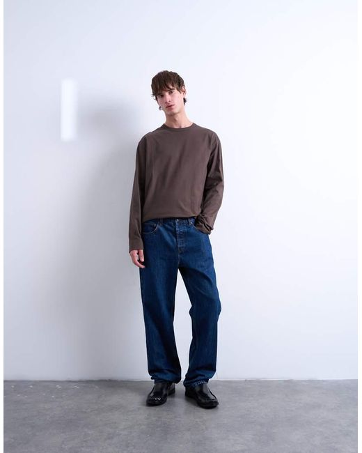 Topman Blue Boxy Oversized Long Sleeve T-shirt for men