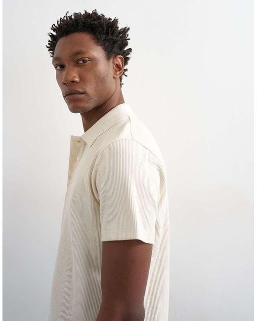Topman White Cropped Fit Ribbed Polo Shirt for men