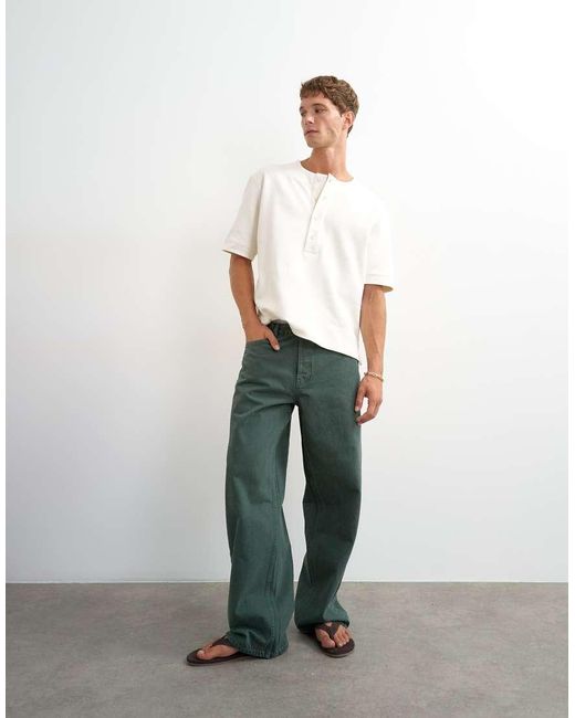 Topman White Relaxed Fit Jersey Twill Baseball Henley Shirt for men