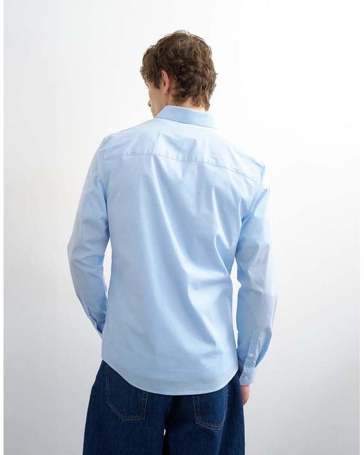 Topman Blue Slim Fit Long Sleeve Formal Stretch Shirt for men