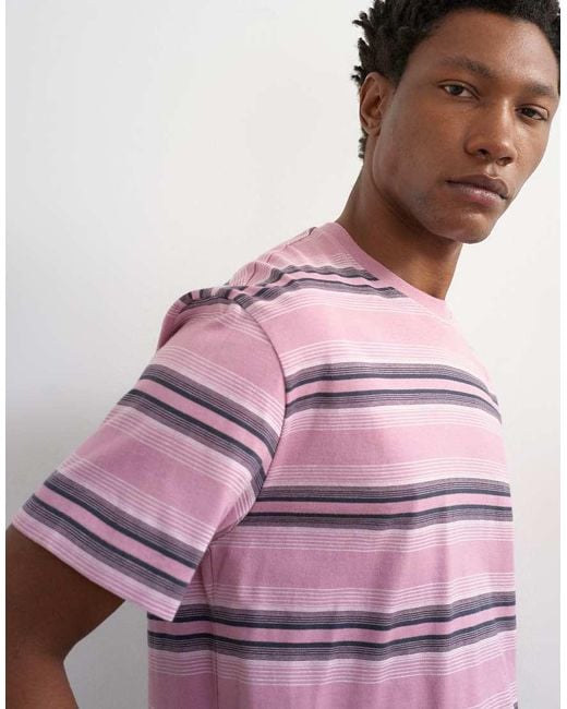 Topman Red Relaxed Fit Striped T-shirt for men