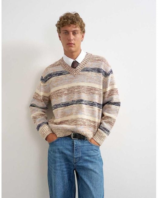 Topman Blue Relaxed Fit Crop V Neck Jumper With Twist for men