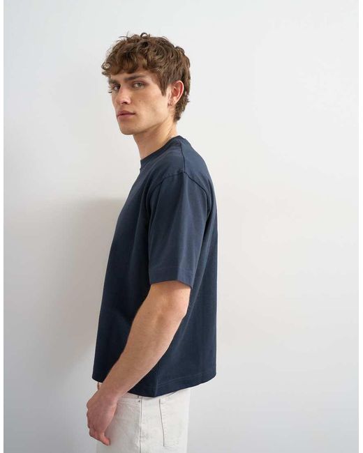 Topman Blue Relaxed Fit Cropped T-Shirt for men