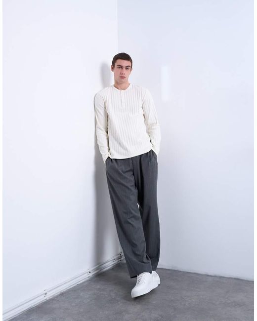 Topman White Long Sleeve Rib Henley Tee for men